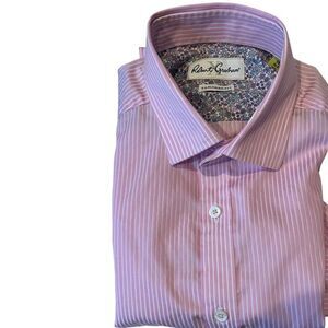 Robert Graham Men's Luxury Long Sleeve Dress Shirt 15 1/2 Pink‎ with Floral Trim